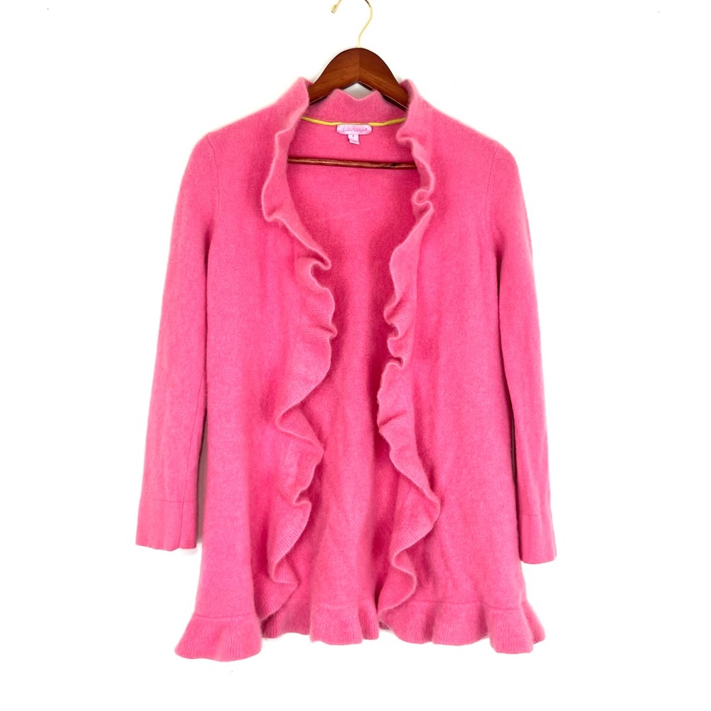 Lilly Pulitzer 100% Cashmere Ruffle Cardigan Pink Size Medium